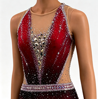Robe de patinage artistique à col halter et dégradé rouge-noir, ornée de strass faits à la main, pour adultes et enfants