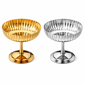Bol à dessert chic et élégant en acier inoxydable 304 ondulé avec support, coupe à sundae pour crème glacée, yaourt, salade, collation, fête - Product Image 2