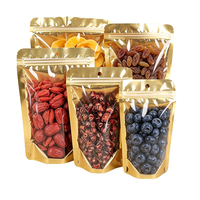 Sachet Doypack OEM transparent avec face avant en aluminium, dos doré, fermeture éclair refermable, résistant à l'humidité, imprimé sur mesure pour snacks, bonbons et noix