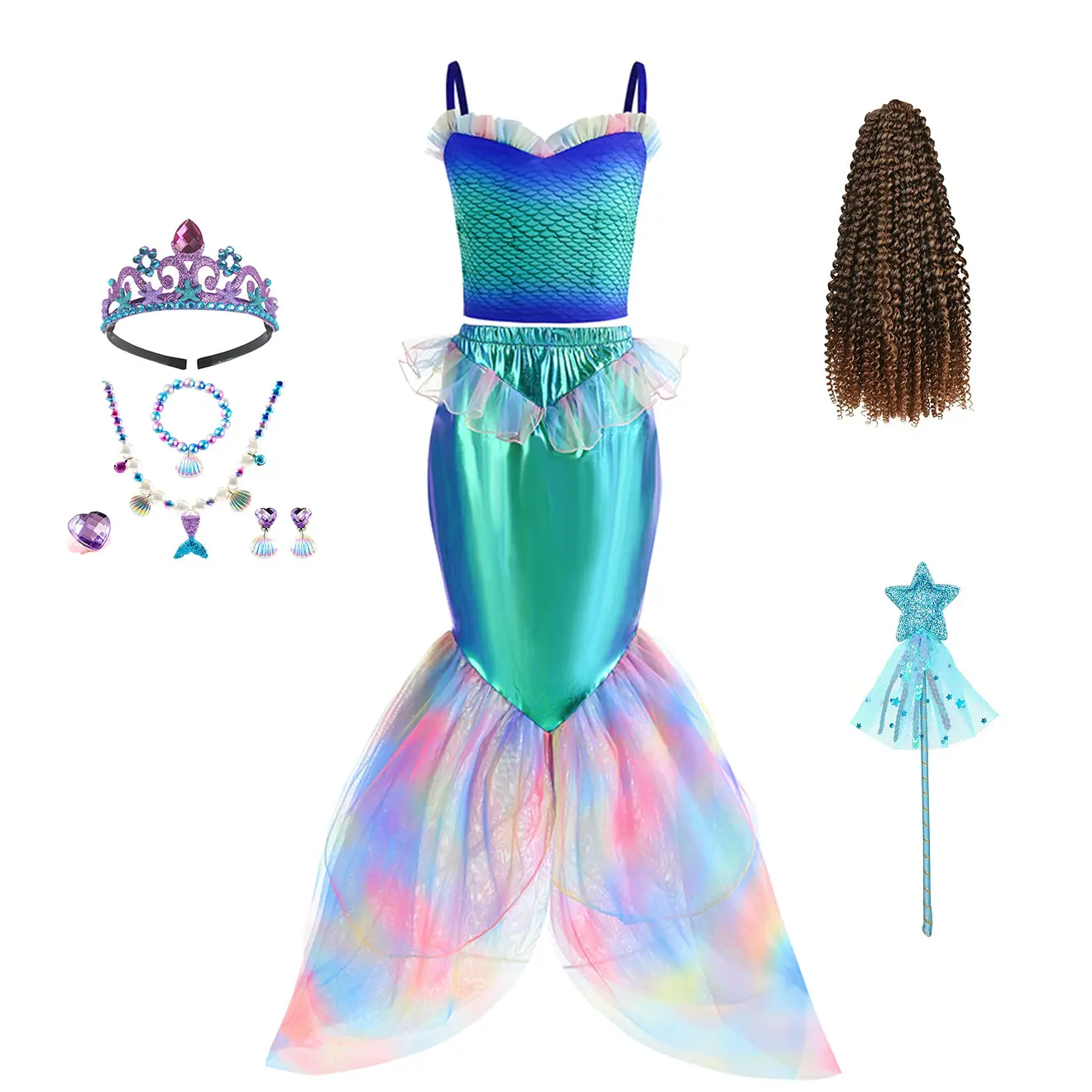 2024 New arrival ODM OEM Children Mermaid Outfit Kids 2PCS Cute Clothing Set Girls Ariel Cosplay Costumes