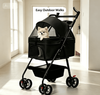 Poussette pliable 4 roues écologique en fer et lin/Oxford pour animaux de compagnie, pliage rapide à une main, sac de transport portable pour animaux de compagnie