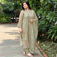 Ensemble Salwar en coton brodé vert clair pour femme avec dupatta, tenue décontractée traditionnelle indienne et pakistanaise, coupe ample, longueur au sol