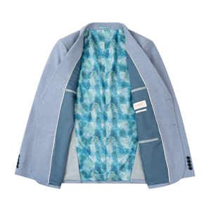 Completo da <span class=keywords><strong>Uomo</strong></span> <span class=keywords><strong>Azzurro</strong></span> Chiaro |   Completo Casual a 2 Pezzi: <span class=keywords><strong>Blazer</strong></span> Slim Fit con Fodera Stampa Palme e Pantaloni Plissettati Personalizzabili - Product Image 6