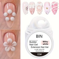 Gel de construction pour ongles BIN 15ml sans HEMA, sans résidu, blanc laiteux, effet fleur, OEM, non collant, doux, solide, pour extension d'ongles et nail art 3D