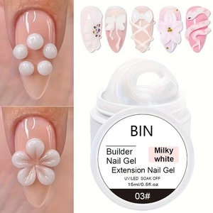 เจลต่อเล็บ BIN 15 มล. ปราศจากสาร Hema ไม่ต้องเช็ด สีขาวนม ลายดอกไม้ เนื้อเจลนุ่ม ไม่เหนียวเหนอะหนะ สำหรับต่อเล็บแบบ 3 มิติ - Product Image 1