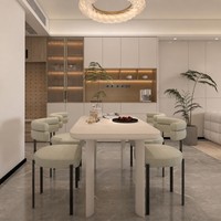 Armoire de cuisine crème |   Bois blanc mat sans poignée |   Revêtement mural en marbre |   Hotte aspirante HILUX |   Plan de travail en quartz |   Centre Commercial 3D Gratuit