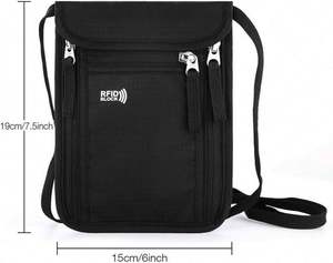 Échantillon gratuit en gros, porte-passeport de voyage RFID noir, pochette de cou, porte-carte d'identité, sac à main - Product Image 5