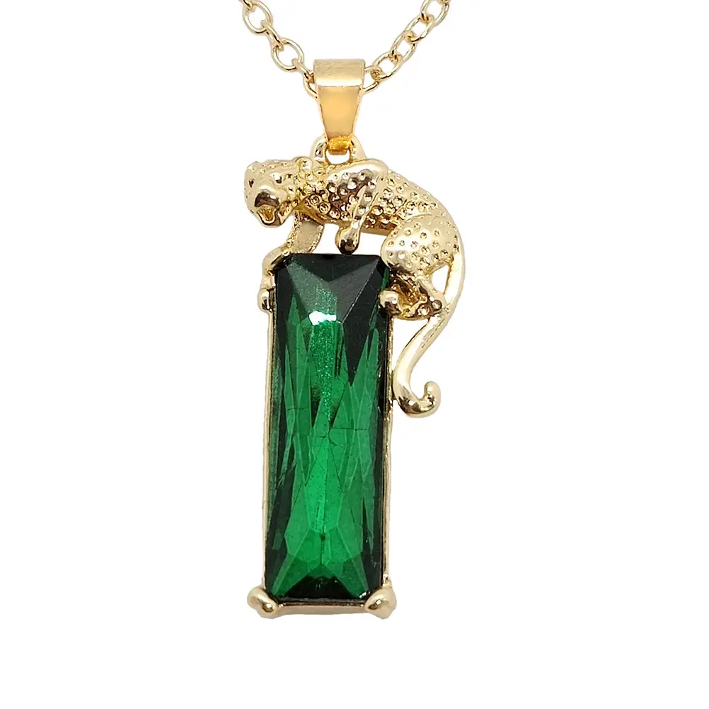 Pingente com pedra esmeralda, colar da moda com pingente de cristal, oceano verde, de leopardo, para homens e mulheres