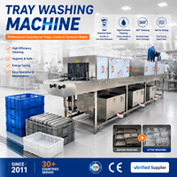 Machine de lavage automatique de plateaux et caisses de type tunnel en SUS304 avec système de séchage à l'air pour usine alimentaire