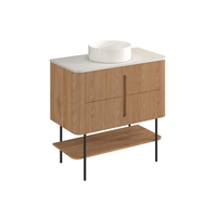 XINFUMEI Meuble-lavabo mural en bois massif cannelé avec miroir LED rétroéclairé anti-buée pour hôtel et maison, vente en gros OEM