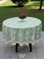 Nappe ronde imprimée à la main 72 pouces – Nappe en coton à motif floral Paisley vert