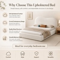 Minimalistisches Kingsize-Bettgestell mit Creme-Fleece-Polsterung für Hotel-Schlafzimmerprojekte