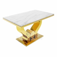 Ensemble de table à manger moderne Offre Spéciale avec plateau en marbre noir et cadre en acier inoxydable doré pour maison, villa, appartement ou hôtel