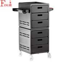 Chariot de Salon Noir Haute Qualité X5 en ABS et PP, 6 Tiroirs Doubles Extensibles, Roues en PU de 3 Pouces pour Sèche-Cheveux et Peignes, Idéal pour Salon de Coiffure