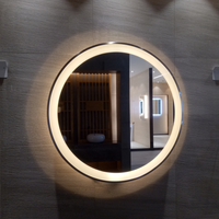 Desain khusus cermin kamar mandi terpasang di dinding bulat dengan strip led