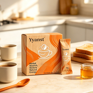 Herbal Natural Raw Instant Coffee 10g*10 Sachets Wood Grain <b>Orange</b> Curve Coffee Cup Print <b>Paper</b> Box Custom OEM Bulk Carton - Product Image 3