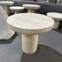 Dougbuild Mobilier d'extérieur moderne design personnalisé en pierre travertin blanc Table à manger ronde cannelée Mobilier d'extérieur en marbre naturel