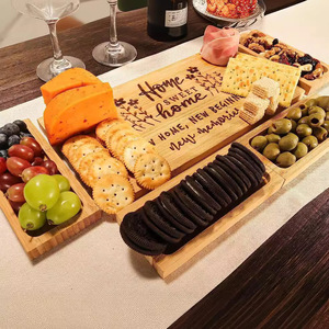 Plateau à fromage en bois Qingyu 12,7x12,7 cm, gravé « Home Sweet Home », pour servir des en-cas et des charcuteries lors de fêtes - Product Image 2
