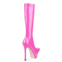 Bottines à talons hauts fins pour filles, couleur rose bonbon, en cuir verni extensible, bout pointu, plateforme pour femmes