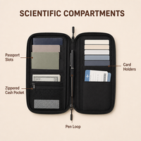 Pochette de voyage RFID résistante à l'eau avec logo personnalisé, multi-poches, porte-passeport, porte-cartes, porte-argent, sac de rangement à double fermeture éclair