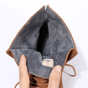 Bottines d'hiver en cuir de vache marron pour femmes, à lacets, à semelle plate, en fourrure synthétique, taille plus, chaudes, confortables, à semelle souple - Product Image 3