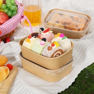 Bols à salade rectangulaires jetables en papier kraft biodégradable et compostable avec revêtement intérieur en polyéthylène, conteneur alimentaire - Product Image 5
