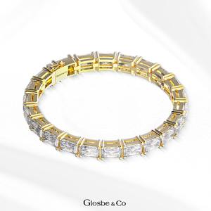 Bracelets chaîne et maillons Vietnam Bracelet tennis - Design VIP Emeral (pierres de 4x6 mm) Bracelets en argent avec zircone cubique - Product Image 5