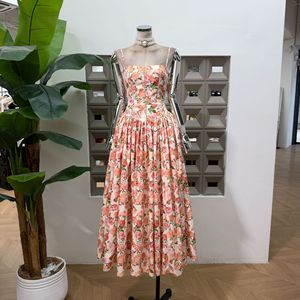Factory Wholesale Summer New Long <strong>Skirt</strong> Women's <strong>Suspender</strong> square Collar Floral Print Elegant and Fashionable Dress - Product Image 2
