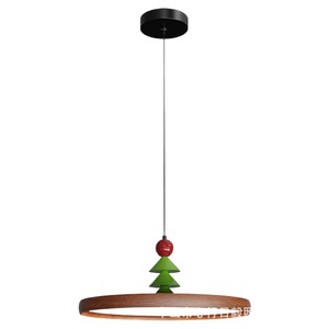 Ufo Shaped Christmas <b>Tree</b> Pendant <b>Light</b> Walnut Wood Round Ceiling Lamp For Dining Room Bar Counter Decorative Lighting Fixture - Product Image 5