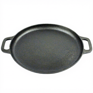 Plaque de cuisson ronde en fonte de 30 <span class=keywords><strong>cm</strong></span> x <span class=keywords><strong>35</strong></span> <span class=keywords><strong>cm</strong></span> avec poignées doubles pour crêpes, grillades et pizzas - Product Image 1