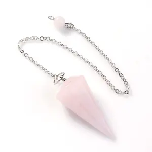 wholesale India style natural stone rose quartz pendants charm Pendulum pendants Chain