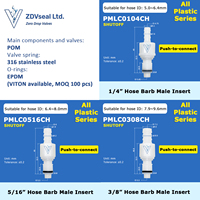 Acoplamiento de Desconexión Rápida ZDVseal de 5/16 Pulgadas con Conector Macho de 7.9mm, Conexión en Línea para Manguera con Junta Tórica EPDM