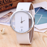 Reloj de cuarzo de moda para mujer, banda de cuero, esfera transparente, conjunto de pulsera de 40mm, regalo para novia