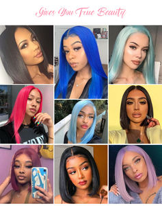 Perruque synthétique à dentelle frontale courte et brillante de 10 pouces, avec raie au milieu, en fibre haute température pour femmes - Product Image 4