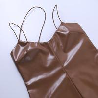 Großhandel Street Solid Suspender V-Ausschnitt Riemchen Spaghetti träger Leder Bodycon Real Tight Pu Brown Club Cami Plain Sexy Kleid