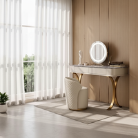 Ensemble de coiffeuse moderne modulaire réglable et portable en bois avec miroir éclairé et tabouret – Table de maquillage écologique pour petites maisons