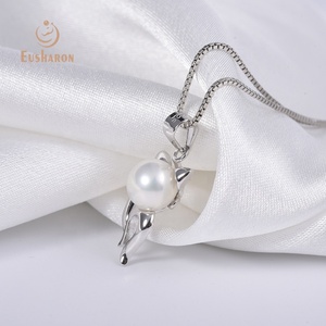 Moda Bella Piccolo Gatto 925 Argento Sterlina del Solido Per La Ragazza Della Perla di Montaggio A Sospensione - Product Image 2