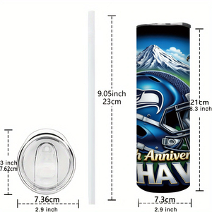 Gobelet isotherme portable en acier inoxydable de 20 oz avec paille, motif football et scène naturelle, pour le sport et les voyages - Product Image 5