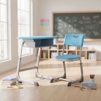 Ensemble bureau et chaise pour étudiants à hauteur réglable avec surface de travail en plastique et structure métallique pour l'étude en classe