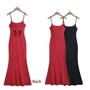LULUXIXIYAYA New Hot Girl Back Butterfly-Shaped Hollow-Out Chest Pad Sling Fish Tail Hem Dress For Women