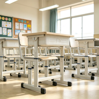 Ensemble bureau et chaise d'étudiant en MDF réglable en hauteur avec tiroir de rangement pour salle de classe - Vente en gros