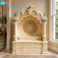 Mandir de prière en marbre naturel pour la maison, autel hindou personnalisé avec symbole Om, sculpture de paon, armoire de rangement pour salle de prière