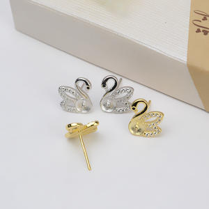 Boucles d'oreilles rondes en argent 925 coréen faites à la main, accessoire de bricolage avec support creux pour perle semi-finie de 3 mm et cheveux de 10 mm, série 2830 - Product Image 4