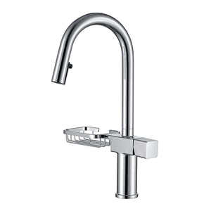 Robinets de cuisine à col de cygne chromé solide mitigeur d'<span class=keywords><strong>eau</strong></span> chaude et <span class=keywords><strong>froide</strong></span> robinet d'évier avec <span class=keywords><strong>support</strong></span> de panier à savon - Product Image 3