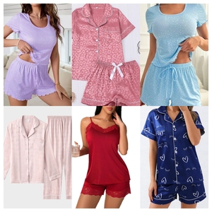 Conjunto de Pijama de Satén Clásico de Manga Corta para Mujer, Pijama de Dos Piezas con Botones, Ropa de Dormir de Lujo - Product Image 3