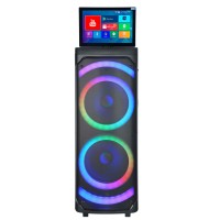 Speaker Karaoke Video Portabel Plastik Baru 2026 120w Daya Tinggi Layar HD Lampu RGB Keren Speaker Pesta untuk Penggunaan Multi-Skenario