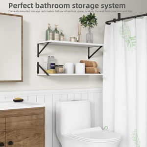 Ensemble de 2 étagères flottantes doubles robustes en MDF et fer, pour rangement d'épices, pour cuisine, salon, salle de bain, montage mural, grande taille - Product Image 4