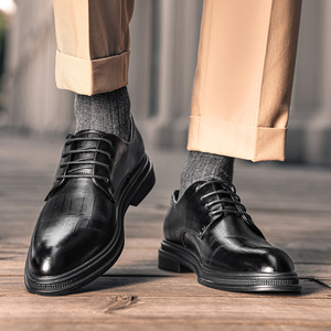 Men's <b>Elevator</b> Leather Dress Shoes | Business Casual British Style Derby Shoes Pointed Toe Wedding Shoes for Men Dropshipping - Product Image 1