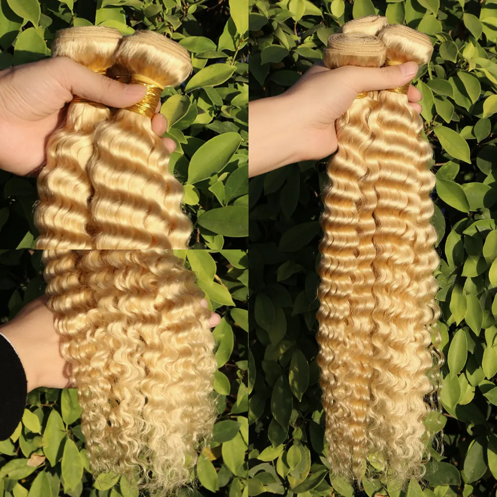 Blonder roher menschlicher Haars chuss, unverarbeitetes Virgin Weave Weaving, 12A Deep Wave Curly Bundles von höchster Qualität