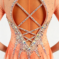Robe de patinage artistique pour filles et enfants, dégradé pêche-orange, col montant, dos croisé, strass, pour spectacle